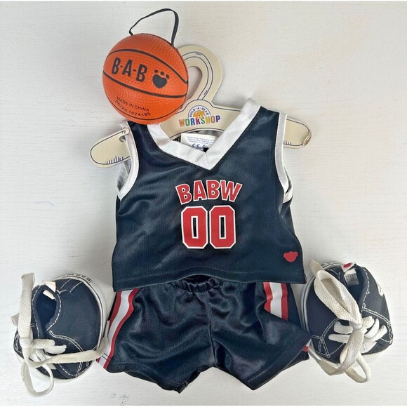 Build-a-Bear Workshop Black Basketball Outfit Set Jersey Shorts Ball Shoes 5 pc - Picture 1 of 3